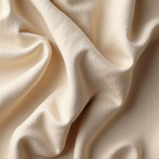 Tessuto di lino stropicciato color sabbia, dall'aspetto naturale e traspirante.